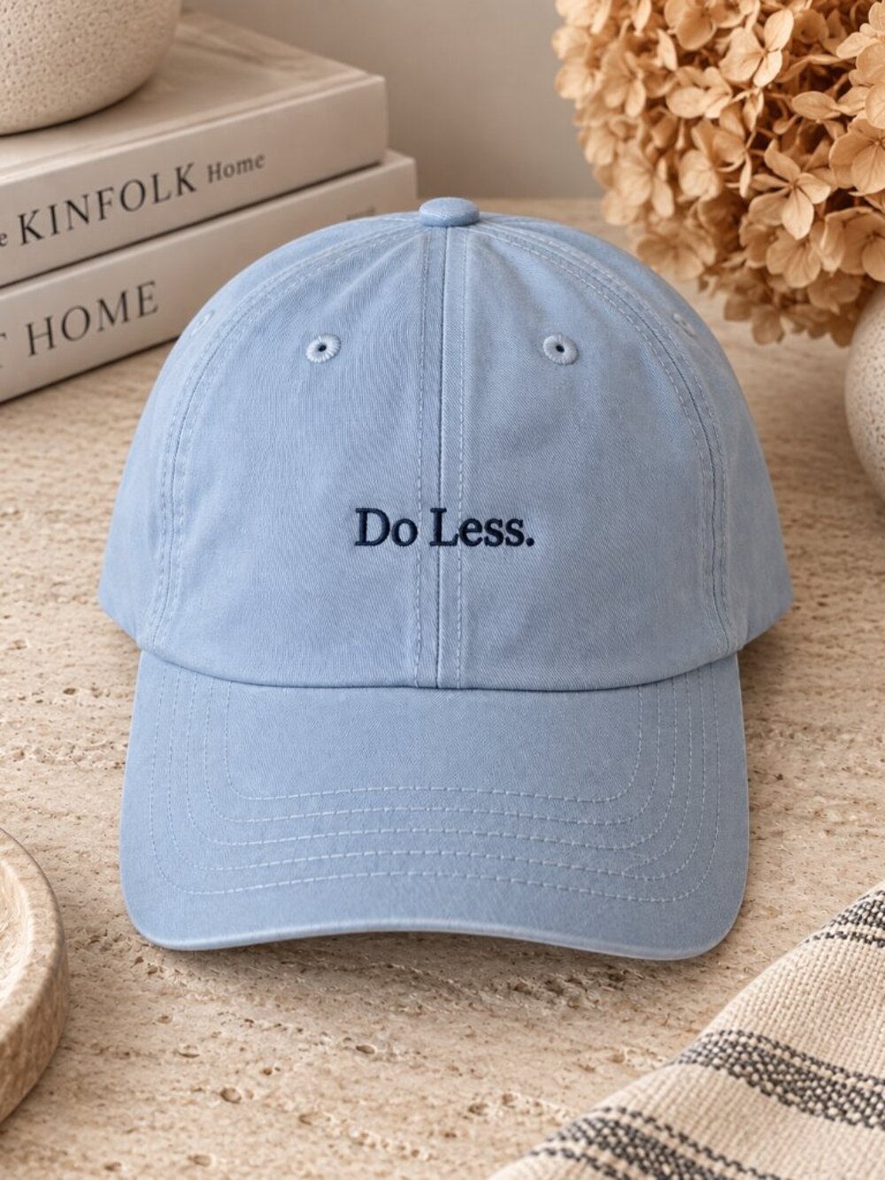 Do Less Embroidered Light Blue Baseball Cap - Merit Beauty